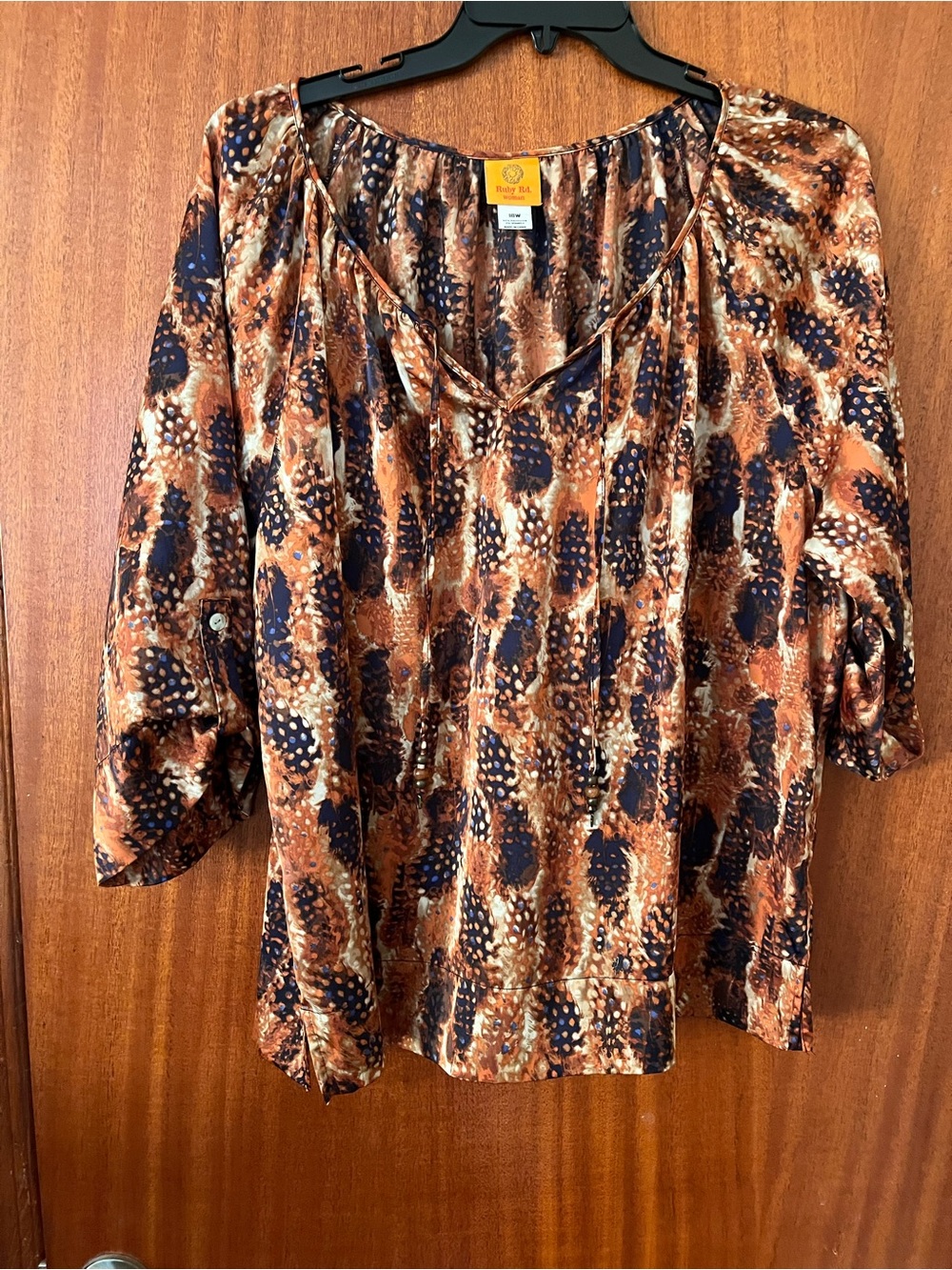 Ruby Rd. Rust and Navy Printed Peasant Tunic